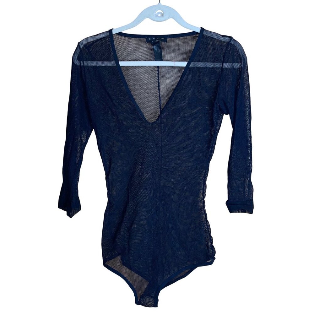Shan Womens Bodysuit Size 10 Black Do You Think Im Sexy Stretch Mesh Casual